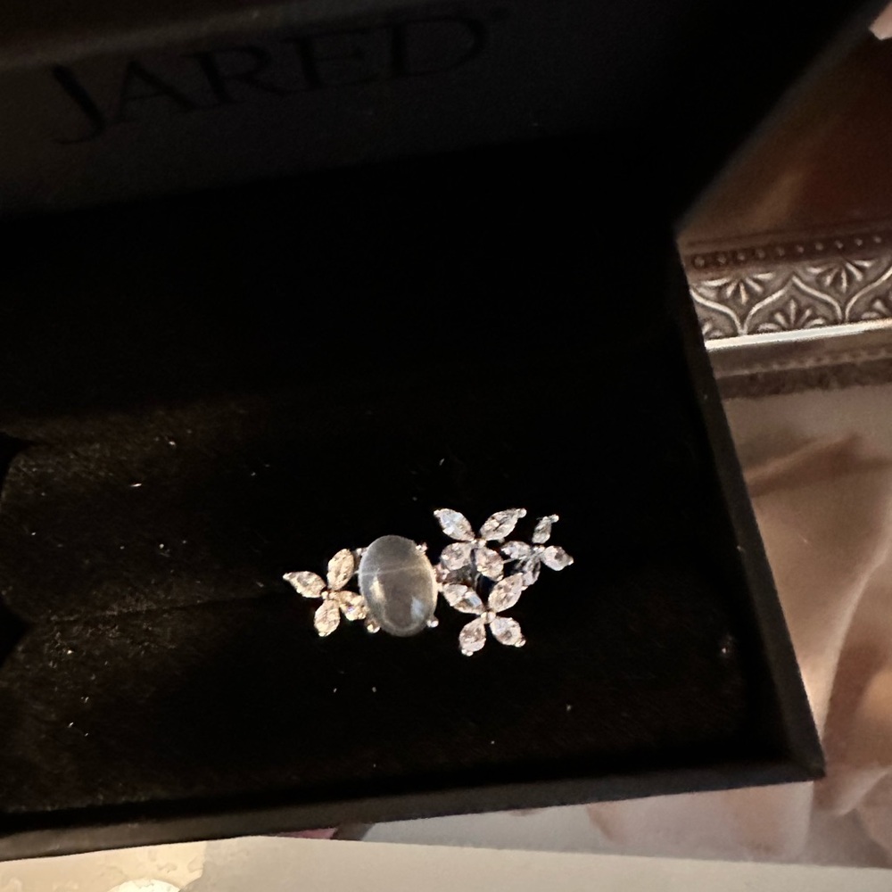 Red Silver Moonstones Floral Ring